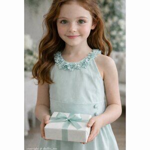 Aqua Mint Candy Striped Halter Neckline Cotton Sundress Boutique Luli & Me NWT